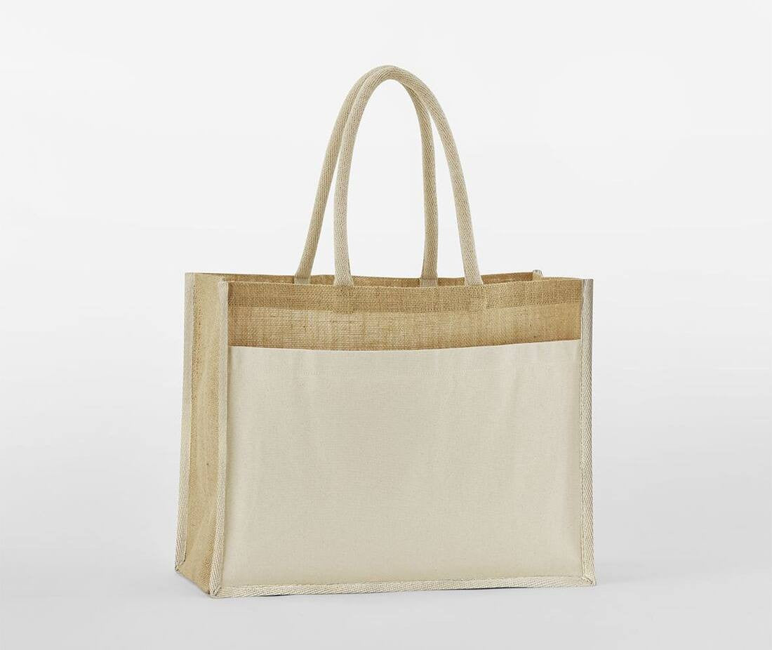 Sac shopping avec poche - COTTON POCKET NATURAL STARCHED JUTE SHOPPER
