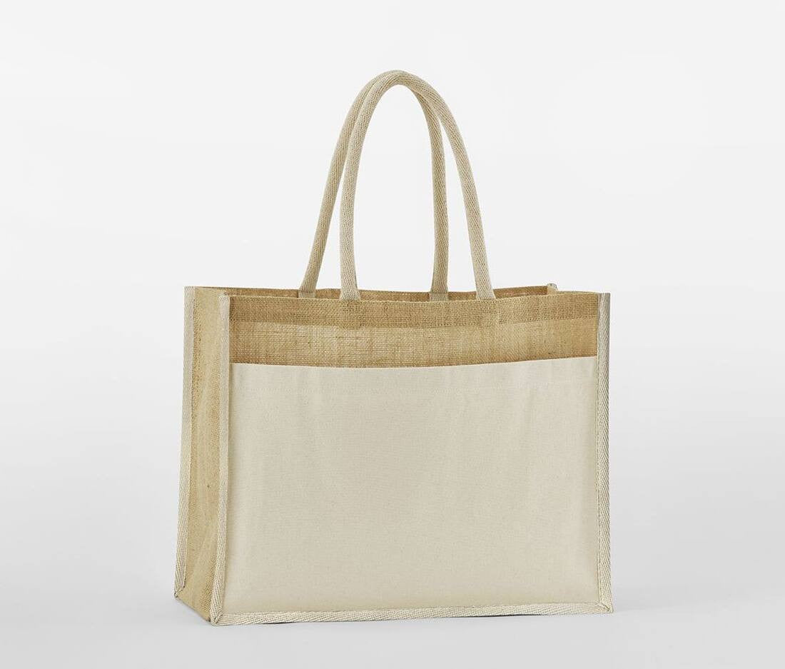 Sac shopping avec poche - COTTON POCKET NATURAL STARCHED JUTE SHOPPER