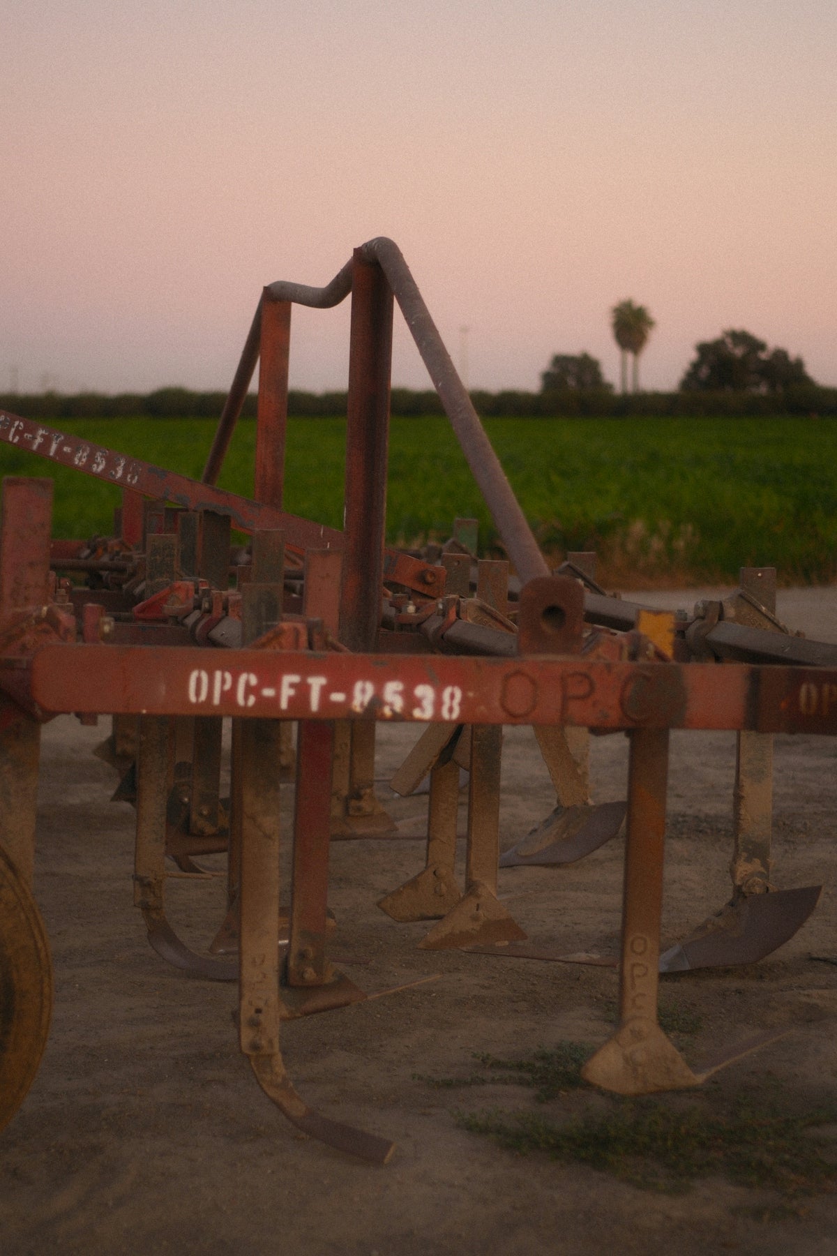 An agricultural implement is in a field.