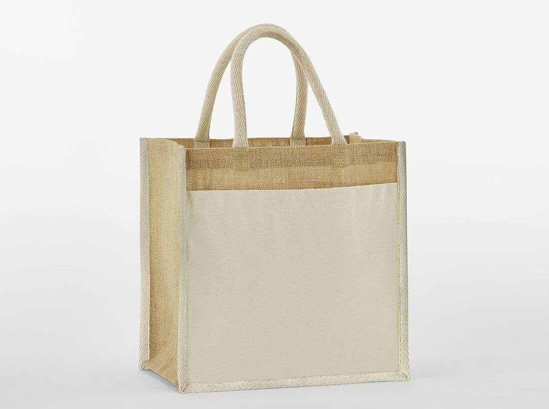 Petit sac shopping avec poche - COTTON POCKET NATURAL STARCHED JUTE MIDI TOTE